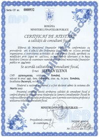 Certificat de atestare a calitatii de consultant fiscal CF 0000932
